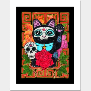 Day of the Dead lucky cat Posters and Art